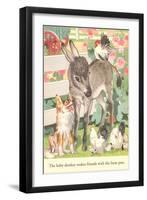 Baby Donkey with Farm Animals-null-Framed Art Print