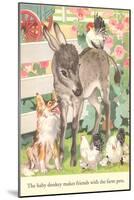 Baby Donkey with Farm Animals-null-Mounted Art Print