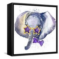 Baby Elephant T-Shirt Graphics. Baby Elephant Illustration with Splash Watercolor Textured Backgrou-Dabrynina Alena-Framed Stretched Canvas