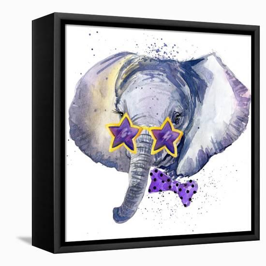 Baby Elephant T-Shirt Graphics. Baby Elephant Illustration with Splash Watercolor Textured Backgrou-Dabrynina Alena-Framed Stretched Canvas