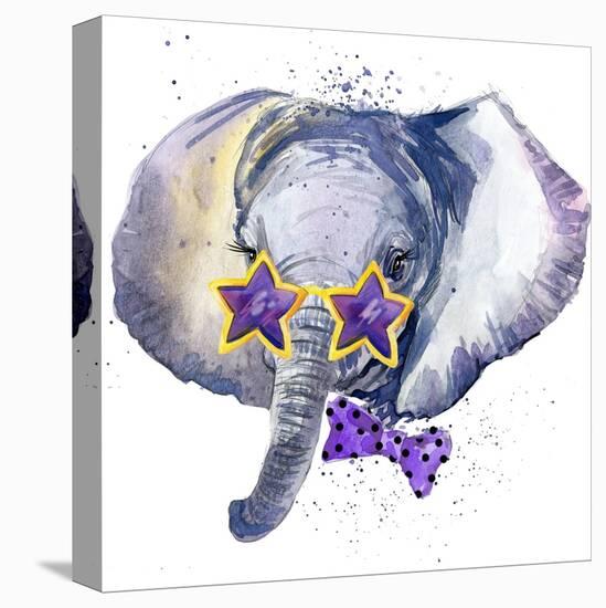 Baby Elephant T-Shirt Graphics. Baby Elephant Illustration with Splash Watercolor Textured Backgrou-Dabrynina Alena-Stretched Canvas
