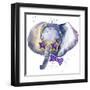 Baby Elephant T-Shirt Graphics. Baby Elephant Illustration with Splash Watercolor Textured Backgrou-Dabrynina Alena-Framed Art Print