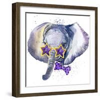 Baby Elephant T-Shirt Graphics. Baby Elephant Illustration with Splash Watercolor Textured Backgrou-Dabrynina Alena-Framed Art Print