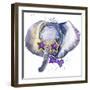 Baby Elephant T-Shirt Graphics. Baby Elephant Illustration with Splash Watercolor Textured Backgrou-Dabrynina Alena-Framed Art Print