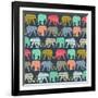 Baby Elephants and Flamingos (Variant 1)-Sharon Turner-Framed Art Print