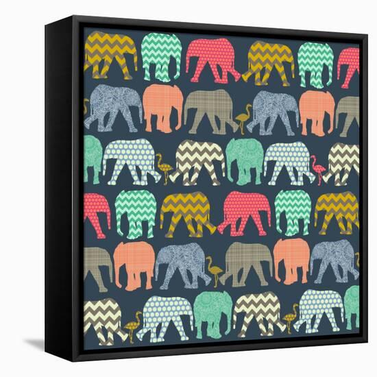 Baby Elephants and Flamingos (Variant 1)-Sharon Turner-Framed Stretched Canvas