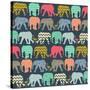 Baby Elephants and Flamingos (Variant 1)-Sharon Turner-Stretched Canvas