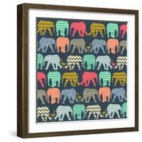 Baby Elephants and Flamingos (Variant 1)-Sharon Turner-Framed Art Print