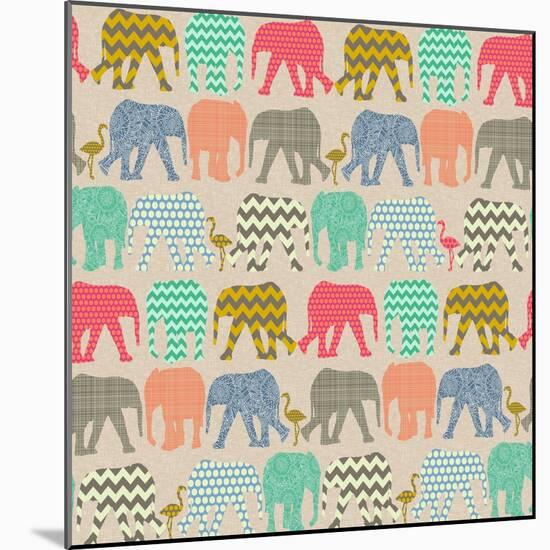 Baby Elephants and Flamingos-Sharon Turner-Mounted Art Print