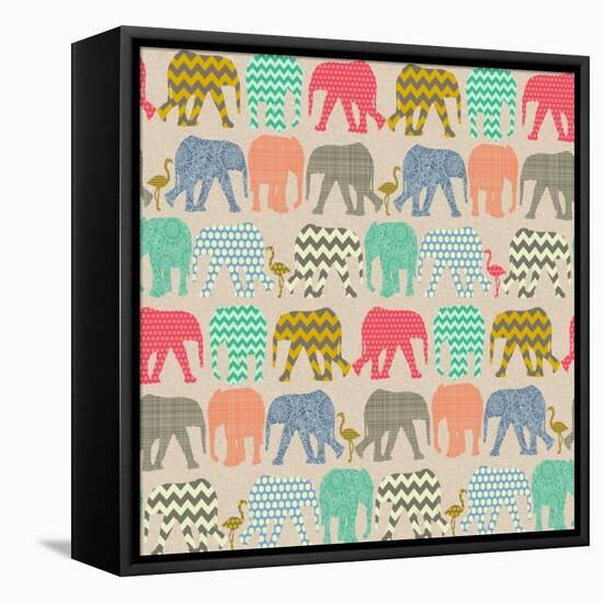 Baby Elephants and Flamingos-Sharon Turner-Framed Stretched Canvas