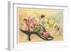 Baby Fairies in Shoe with Flowers-null-Framed Art Print