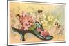 Baby Fairies in Shoe with Flowers-null-Mounted Art Print