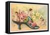 Baby Fairies in Shoe with Flowers-null-Framed Stretched Canvas