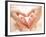 Baby Feet in Mother Hands. Tiny Newborn Baby's Feet on Female Heart Shaped Hands Closeup. Mom and H-Subbotina Anna-Framed Photographic Print