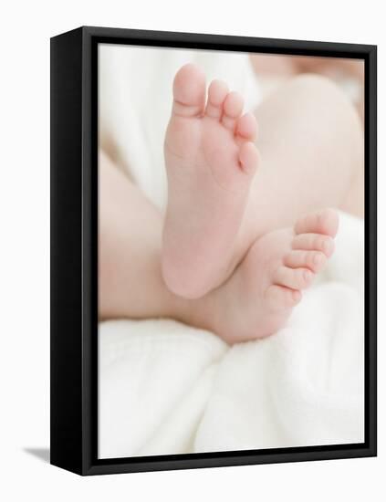 Baby Feet on a White Towel-null-Framed Stretched Canvas