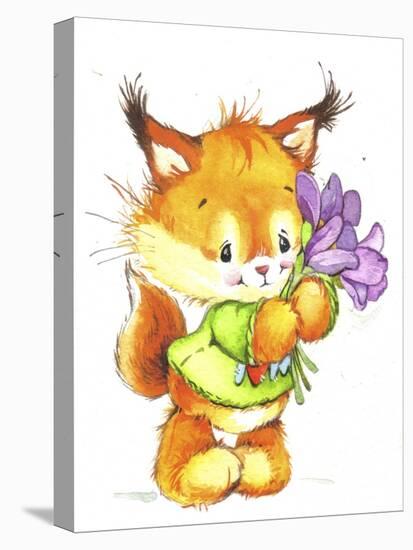 Baby Fox with Flowers-ZPR Int’L-Stretched Canvas