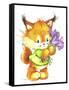 Baby Fox with Flowers-ZPR Int’L-Framed Stretched Canvas