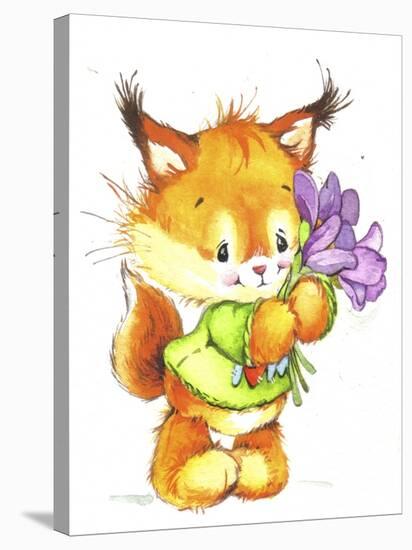 Baby Fox with Flowers-ZPR Int’L-Stretched Canvas