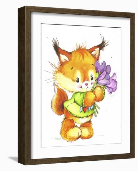 Baby Fox with Flowers-ZPR Int’L-Framed Giclee Print