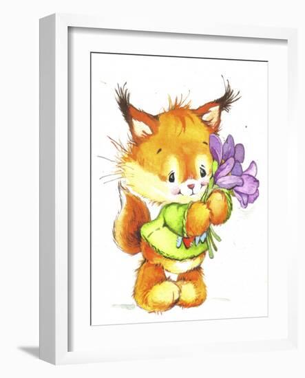 Baby Fox with Flowers-ZPR Int’L-Framed Giclee Print
