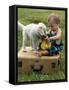 Baby Girl Playing with Puppy-Chris Lowe-Framed Stretched Canvas