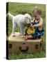 Baby Girl Playing with Puppy-Chris Lowe-Stretched Canvas