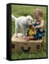 Baby Girl Playing with Puppy-Chris Lowe-Framed Stretched Canvas