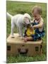 Baby Girl Playing with Puppy-Chris Lowe-Mounted Premium Photographic Print