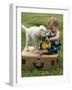 Baby Girl Playing with Puppy-Chris Lowe-Framed Photographic Print