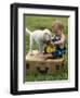 Baby Girl Playing with Puppy-Chris Lowe-Framed Premium Photographic Print