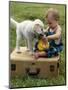 Baby Girl Playing with Puppy-Chris Lowe-Mounted Premium Photographic Print