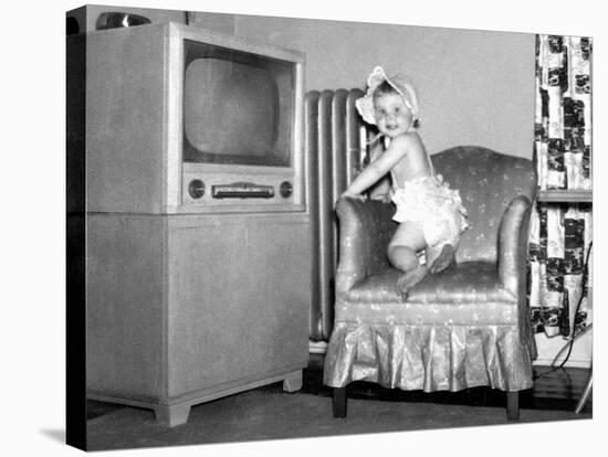 Baby Girl Wants to Watch Television, Ca. 1954-null-Stretched Canvas