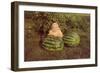 Baby Girl with Two Watermelons-null-Framed Art Print