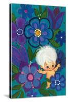 Baby Gnome Amid Blue Flowers-null-Stretched Canvas