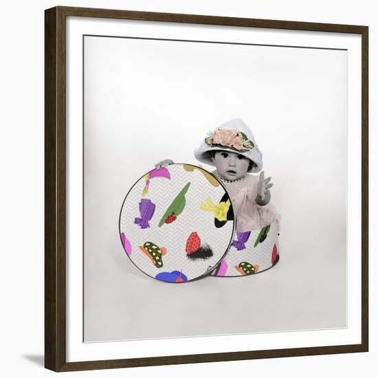 Baby in Hat Box Wearing the Hat from the Box-Nora Hernandez-Framed Giclee Print