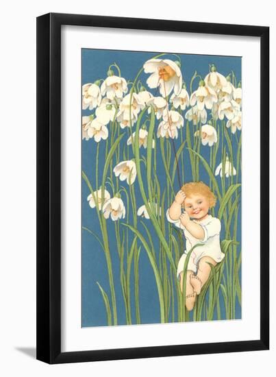 Baby in Snowdrops-null-Framed Art Print