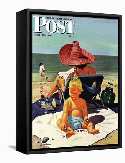 "Baby & Nail Polish" Saturday Evening Post Cover, July 22, 1950-Stevan Dohanos-Framed Stretched Canvas