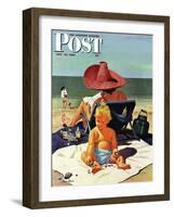 "Baby & Nail Polish" Saturday Evening Post Cover, July 22, 1950-Stevan Dohanos-Framed Giclee Print