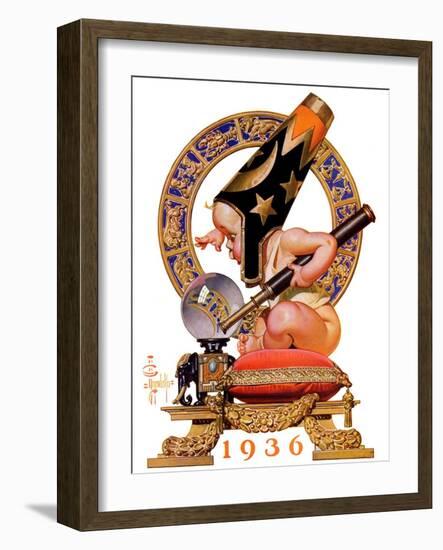 "Baby New Year and Crystal Ball,"January 4, 1936-Joseph Christian Leyendecker-Framed Giclee Print