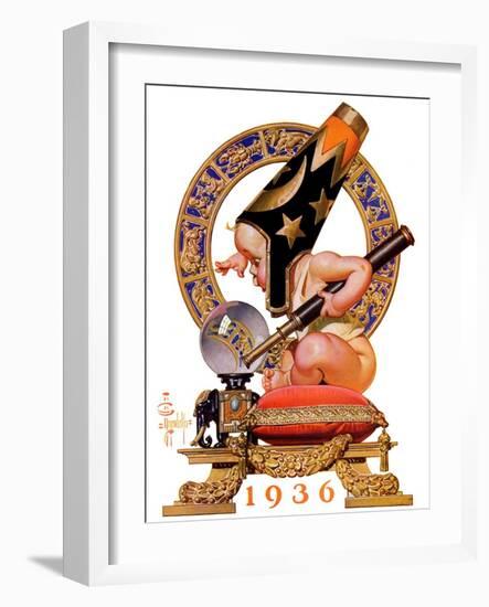 "Baby New Year and Crystal Ball,"January 4, 1936-Joseph Christian Leyendecker-Framed Giclee Print