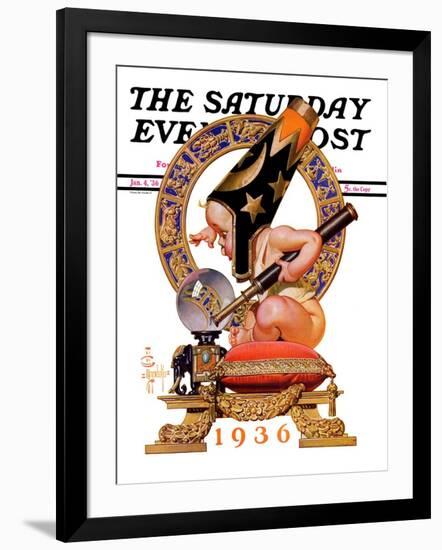 "Baby New Year and Crystal Ball," Saturday Evening Post Cover, January 4, 1936-Joseph Christian Leyendecker-Framed Giclee Print