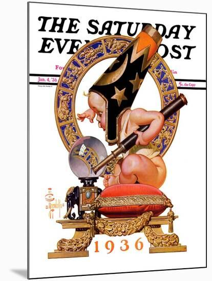 "Baby New Year and Crystal Ball," Saturday Evening Post Cover, January 4, 1936-Joseph Christian Leyendecker-Mounted Giclee Print