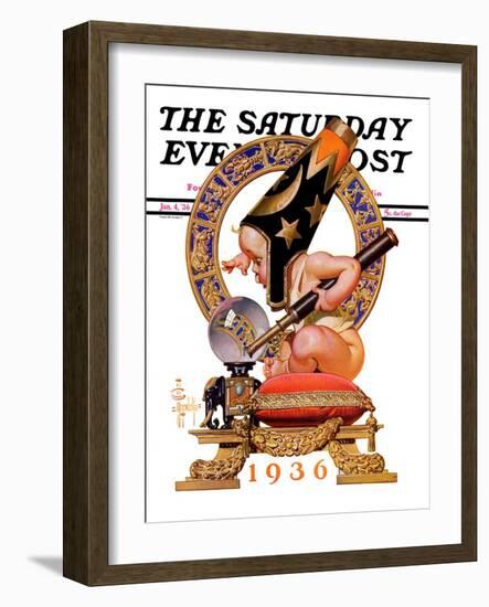 "Baby New Year and Crystal Ball," Saturday Evening Post Cover, January 4, 1936-Joseph Christian Leyendecker-Framed Giclee Print