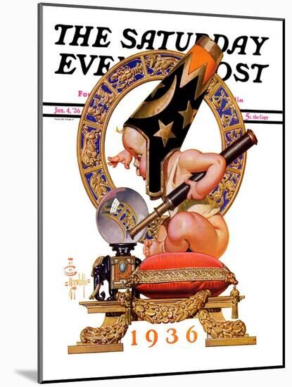 "Baby New Year and Crystal Ball," Saturday Evening Post Cover, January 4, 1936-Joseph Christian Leyendecker-Mounted Giclee Print