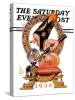 "Baby New Year and Crystal Ball," Saturday Evening Post Cover, January 4, 1936-Joseph Christian Leyendecker-Stretched Canvas