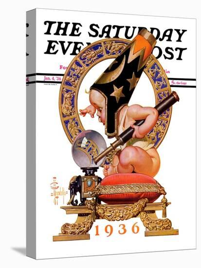 "Baby New Year and Crystal Ball," Saturday Evening Post Cover, January 4, 1936-Joseph Christian Leyendecker-Stretched Canvas