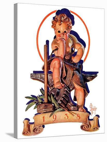 "Baby New Year at Forge,"January 1, 1938-Joseph Christian Leyendecker-Stretched Canvas