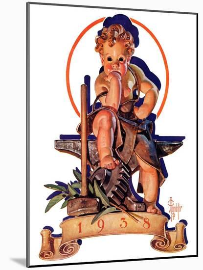 "Baby New Year at Forge,"January 1, 1938-Joseph Christian Leyendecker-Mounted Giclee Print