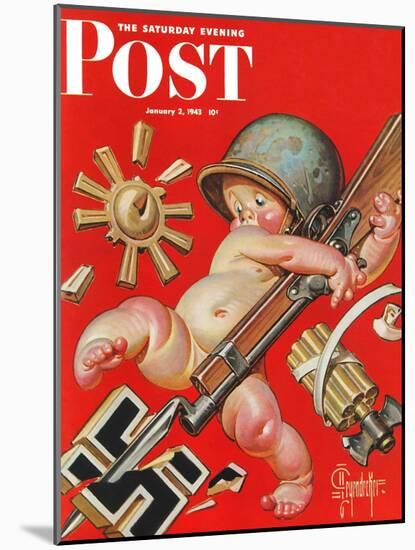 "Baby New Year at War," Saturday Evening Post Cover, January 2, 1943-Joseph Christian Leyendecker-Mounted Giclee Print