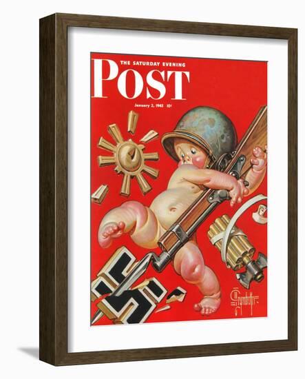 "Baby New Year at War," Saturday Evening Post Cover, January 2, 1943-Joseph Christian Leyendecker-Framed Premium Giclee Print